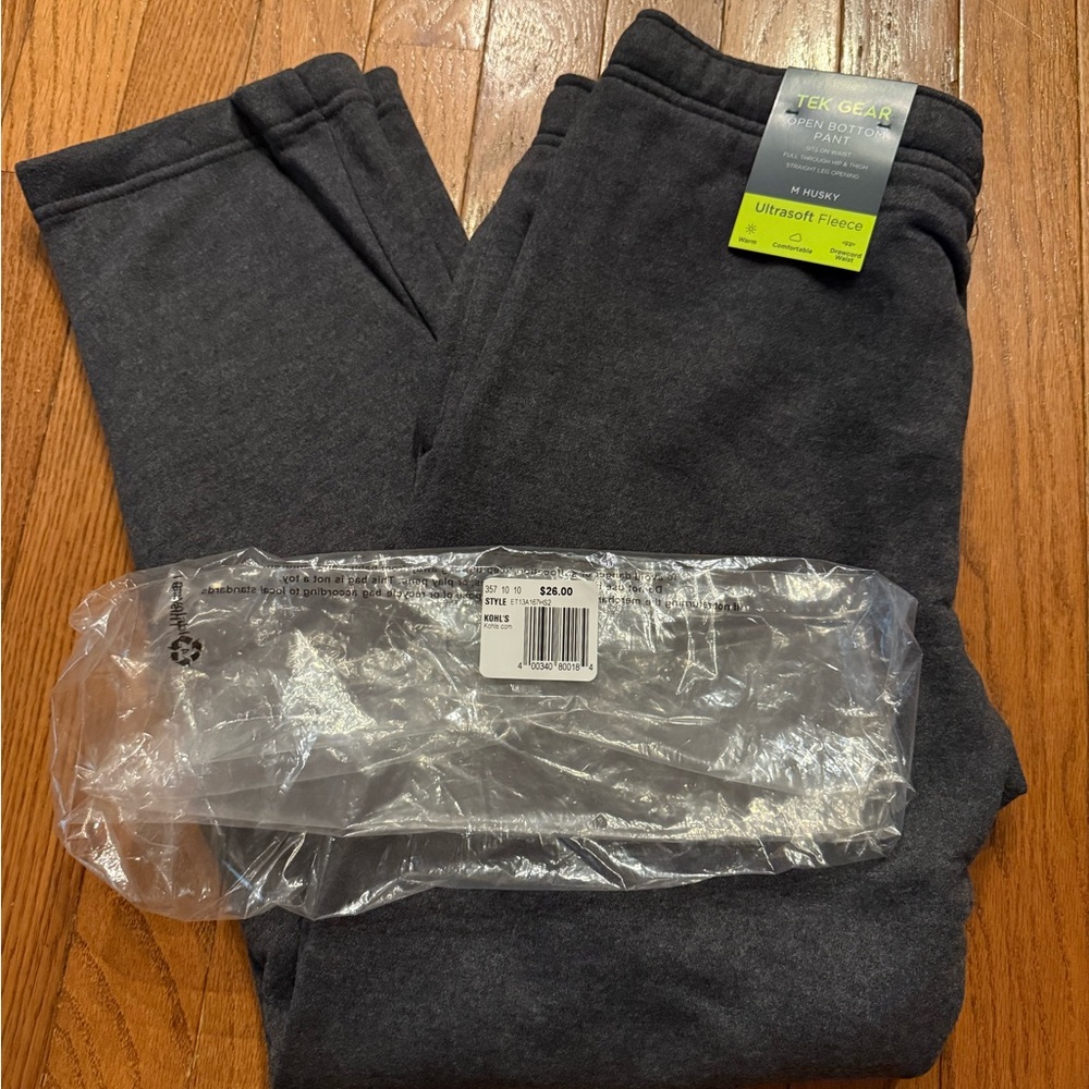 Tek Gear Charcoal Open Bottom Pants, Boys Sz M Husky, NWT